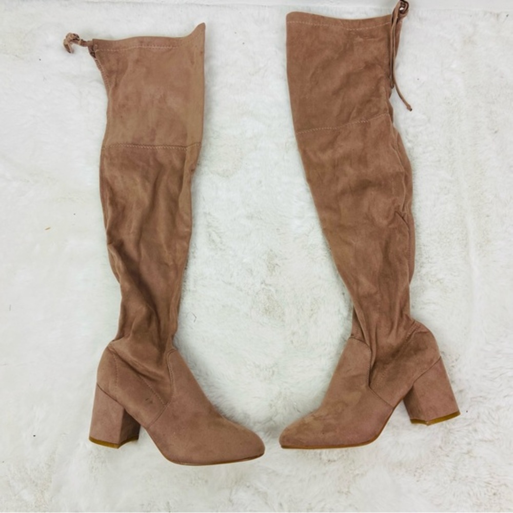 Catherine Malandrino sexy Suede Over-the-Knee heeled Boots in Tan size 7.5